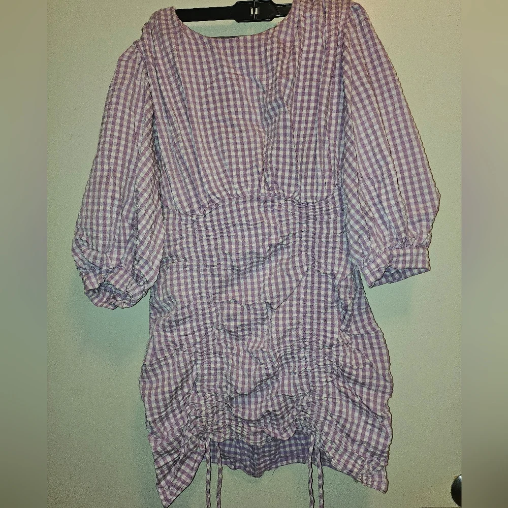 Zara Mini Gingham Checkered Dress In Mauve - Picture 3 of 4